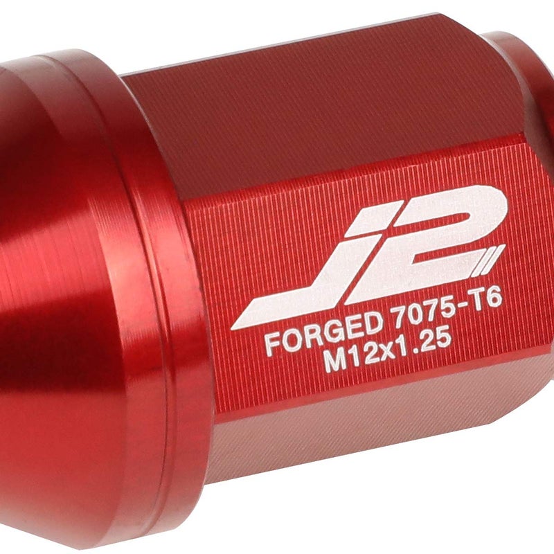J2 Engineering LN-T7-024-125-RD 20Pcs M12 x 1.25 7075-T6 Aluminum 35mm Close-End Lug Nut w/Socket Adapter (Red) - Image 3
